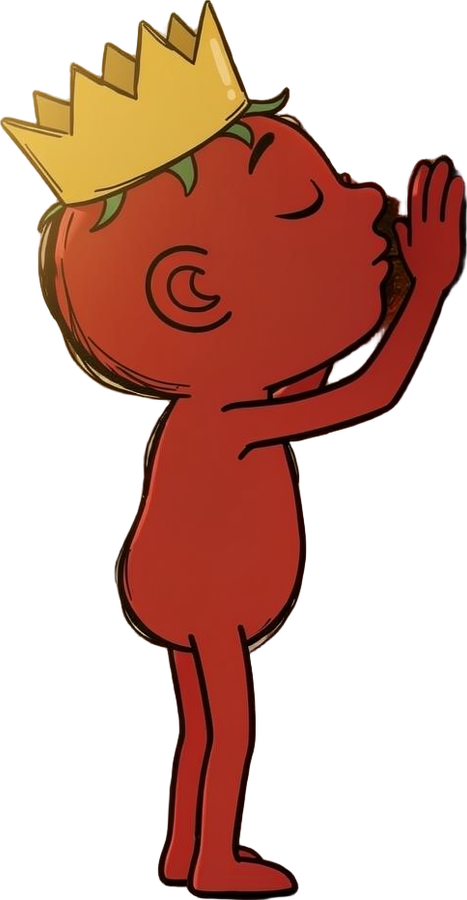 Tomato King kissing the wall